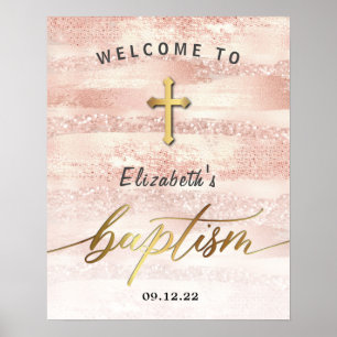 Stilvolle Rose Gold Girl Baptisse Willkommen Poster