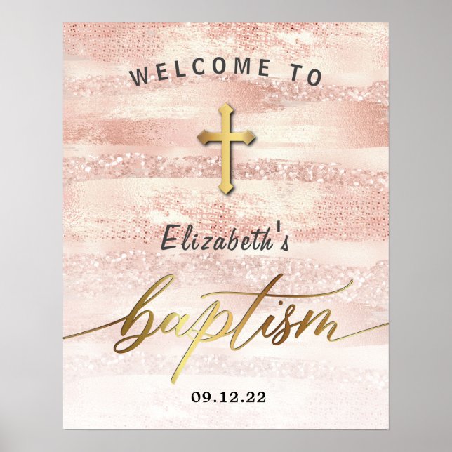 Stilvolle Rose Gold Girl Baptisse Willkommen Poster (Vorne)