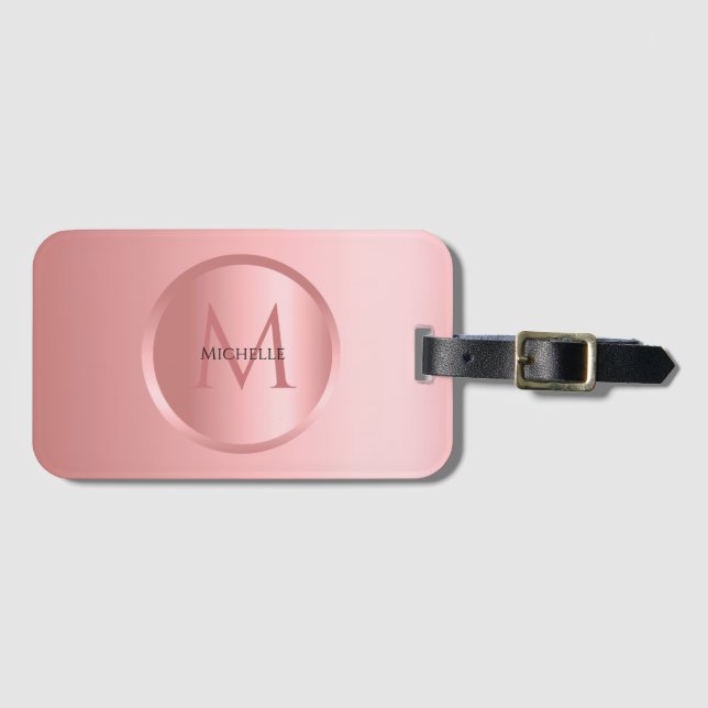 Stilvolle Rose Gold Girly Monogram Trendy Template Gepäckanhänger (Vorderseite (Horizontal))