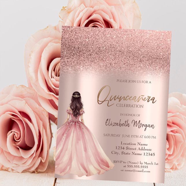 Stilvolle Rose Gold Glitzer Chic Dress Quinceañera Einladung (Von Creator hochgeladen)