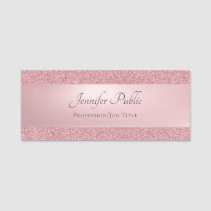 Stilvolle Rose Gold Glitzer Handgeschriebener Text Namensschild