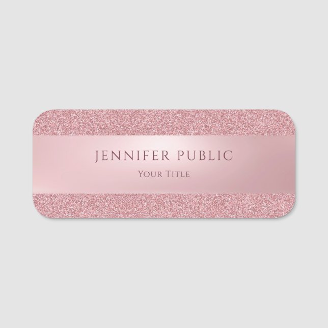 Stilvolle Rose Gold Glitzer Modernes Template Eleg Namensschild (Vorderseite)