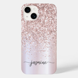 Stilvolle Rose Gold Glitzer Monogram Name Script Case-Mate iPhone 14 Hülle