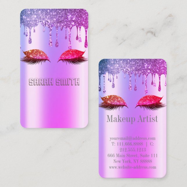 Stilvolle Rose Gold, Glitzer Tropfen Eyelashes Visitenkarte (Vorne/Hinten)