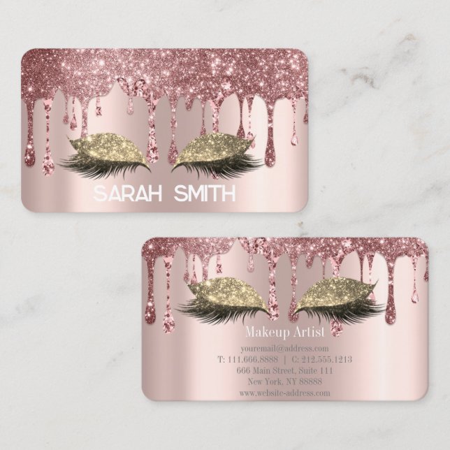 Stilvolle Rose Gold, Glitzer Tropfen Eyelashes Visitenkarte (Vorne/Hinten)