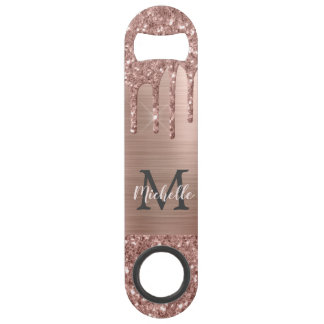 Stilvolle Rose Gold Glitzer Tropfen Mit Monogramm Speed Flaschenöffner