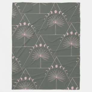 Stilvolle Rose Gold Gray Palm Leaf Moon Phases Art Fleecedecke