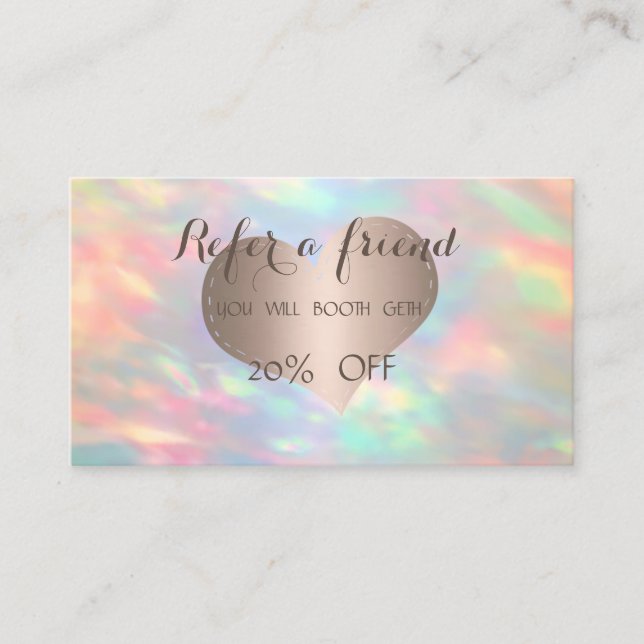 Stilvolle Rose Gold Heart Opal Empfehlungskarte (Vorderseite)