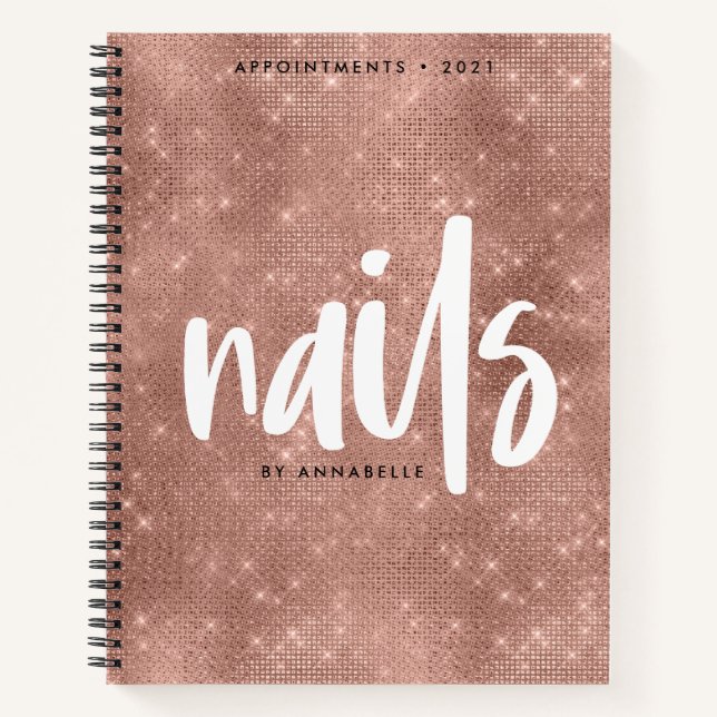 Stilvolle Rose Gold Imitate Foil Nails Terminkalen Notizbuch (Vorderseite)