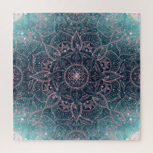 Stilvolle Rose Gold Mandala Blauer Nebel Sterne (Vertikal)