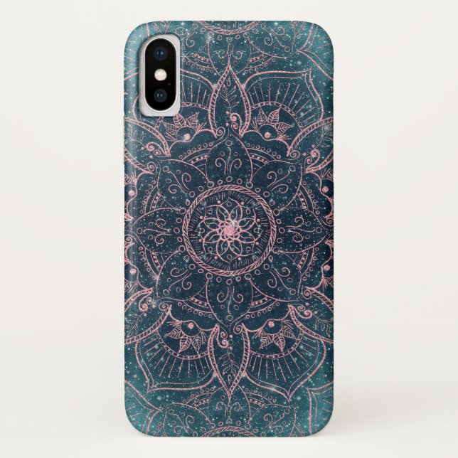 Stilvolle Rose Gold Mandala Blauer Nebel Sterne Case-Mate iPhone Hülle (Rückseite)