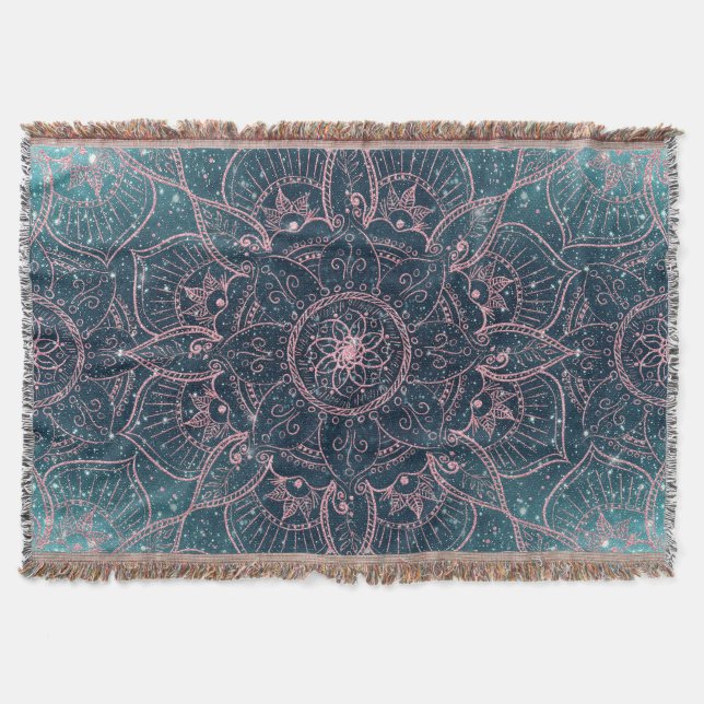 Stilvolle Rose Gold Mandala Blauer Nebel Sterne Decke (Vorderseite)