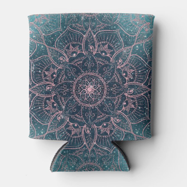 Stilvolle Rose Gold Mandala Blauer Nebel Sterne Dosenkühler (Vorderseite)