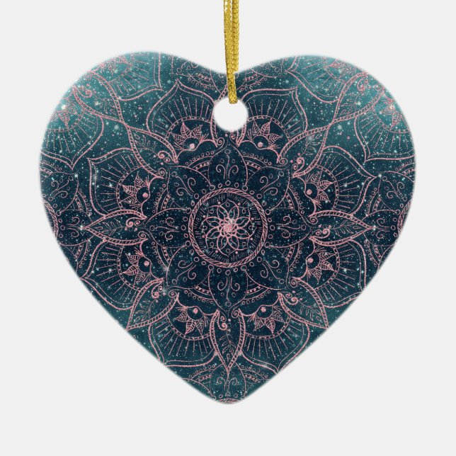 Stilvolle Rose Gold Mandala Blauer Nebel Sterne Keramik Ornament (Vorne)
