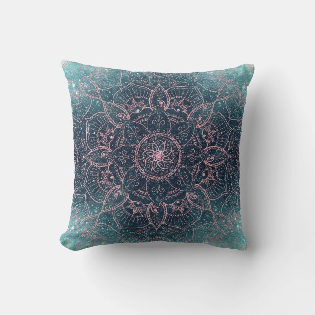 Stilvolle Rose Gold Mandala Blauer Nebel Sterne Kissen (Vorderseite)