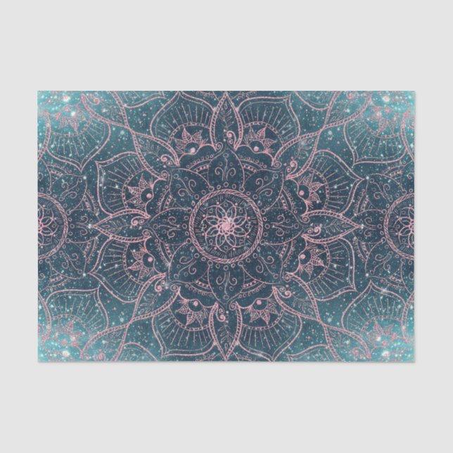 Stilvolle Rose Gold Mandala Blauer Nebel Sterne Seidenpapier (Vorderseite)