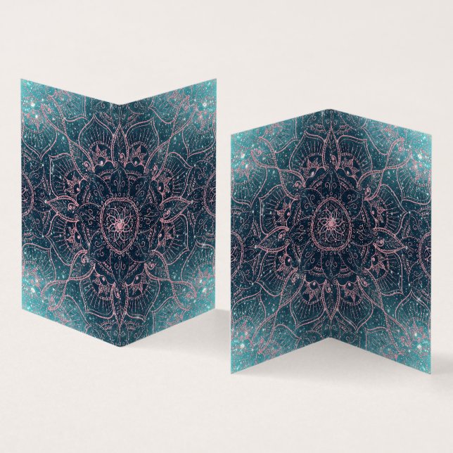 Stilvolle Rose Gold Mandala Blauer Nebel Sterne Visitenkarten (Innenseite und Außenseite)