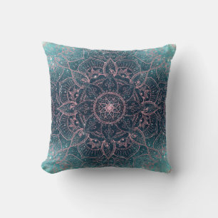 Stilvolle Rose Gold Mandala Blauer Nebel Sternende Kissen