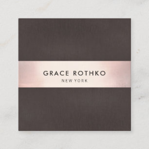 Stilvolle Rose Gold Streifen Braun Linen Quadratische Visitenkarte