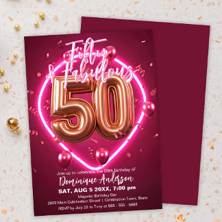 Stilvolle Rose Gold und Rosa Neon 50. Geburtstag Einladung