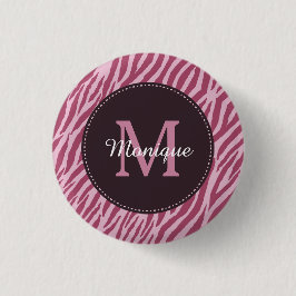 Stilvolle Rose Rosa Zebra Print Monogram und Name Button