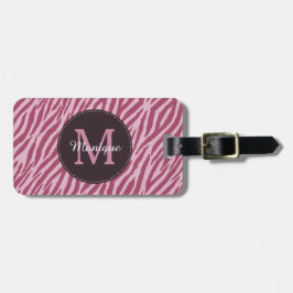 Stilvolle Rose Rosa Zebra Print Monogram und Name Gepäckanhänger