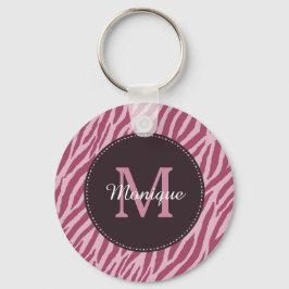 Stilvolle Rose Rosa Zebra Print Monogram und Name Schlüsselanhänger