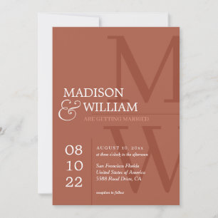 Stilvolle Rost Terracotta Monogram Foto Wedding Einladung