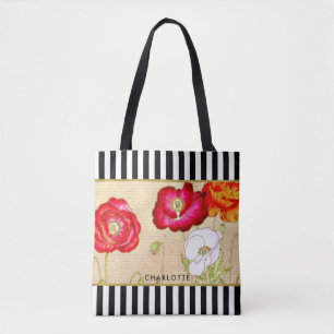 Stilvolle Rot-Mohnblumen-schwarze Streifen mit Nam Tasche