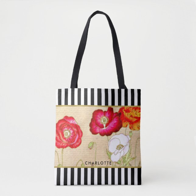 Stilvolle Rot-Mohnblumen-schwarze Streifen mit Nam Tasche (Vorderseite)