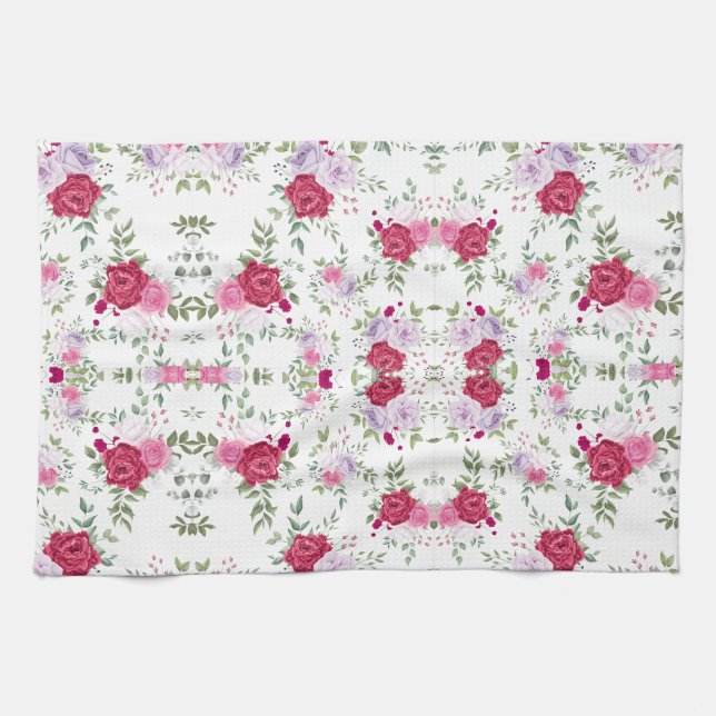 Stilvolle Rot- und Rosa-Blume Geschirrtuch (Horizontal)
