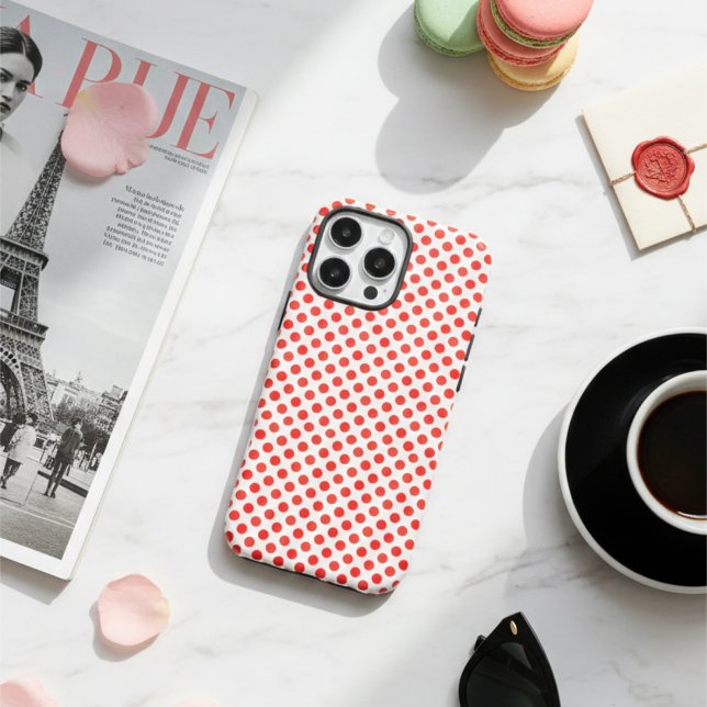 Stilvolle rot-weiße POlka-Punkte Klassisches Muste iPhone 16 Pro Max Hülle (Von Creator hochgeladen)