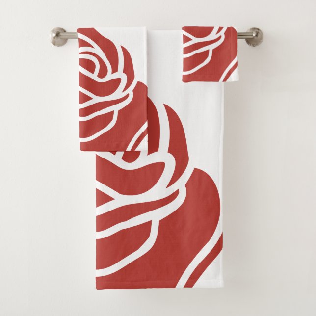 Stilvolle Rote Rose auf Weiß Badhandtuch Set (Insitu)