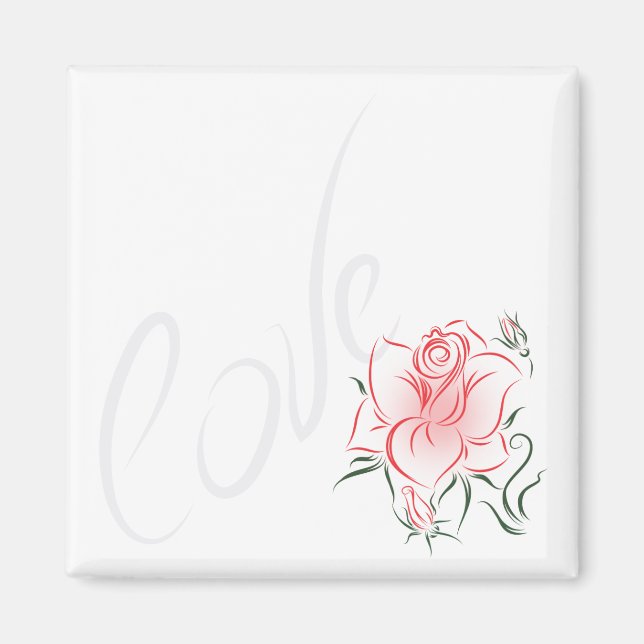 Stilvolle Rote Rose und Liebe Magnet (Vorne)