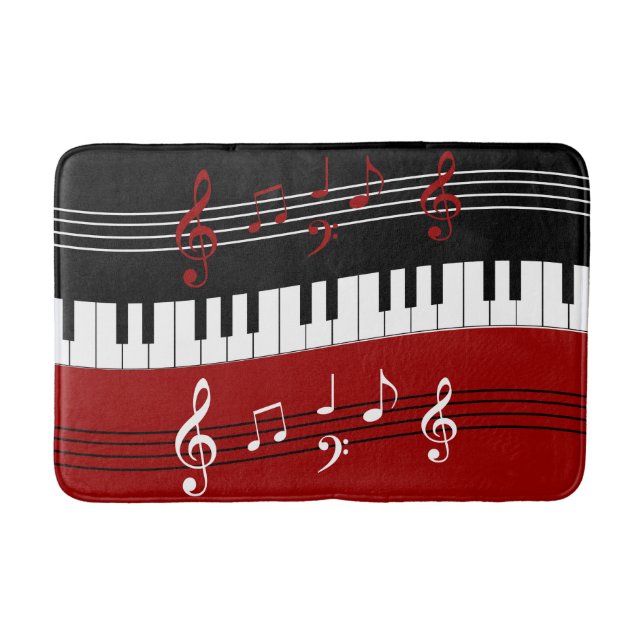 Stilvolle rote Schwarz-weiße Klavier-Schlüssel und Badematte (Vorderseite)