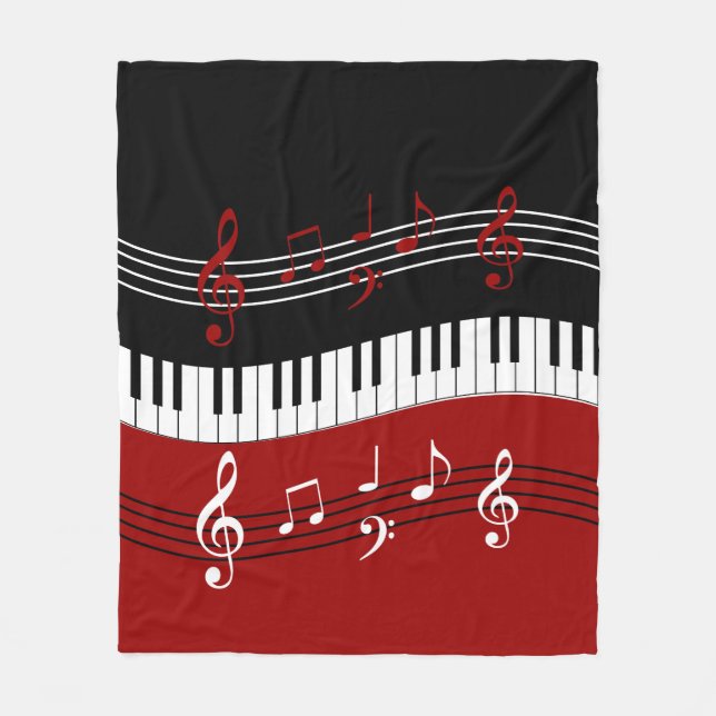 Stilvolle rote Schwarz-weiße Klavier-Schlüssel und Fleecedecke (Vorderseite)