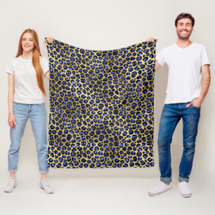 Stilvolle Royal Blue and Gold Foil Leopard Spots Fleecedecke