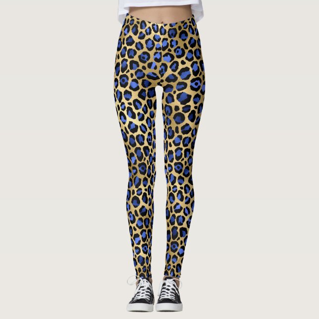 Stilvolle Royal Blue and Gold Foil Leopard Spots Leggings (Vorderseite)
