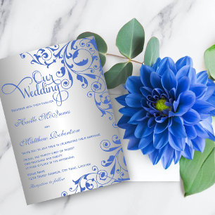 Stilvolle Royal Blue and Silver Wirbel Wedding Einladung