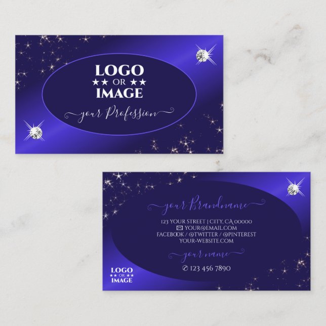 Stilvolle Royal Blue Glitzer Stars Diamonds Logo h Visitenkarte (Vorne/Hinten)