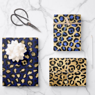 Stilvolle Royal Blue & Gold Foil Leopard Spots Geschenkpapier Set