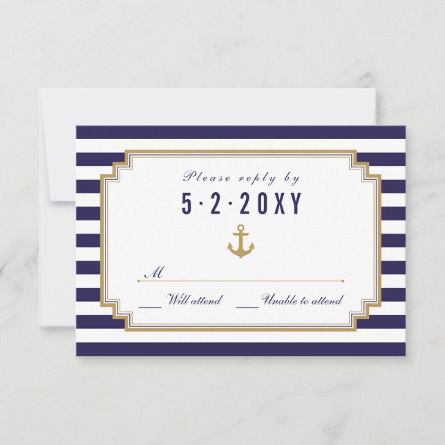 Stilvolle RSVP-Karte für Nautical Wedding RSVP Karte (Vorderseite)