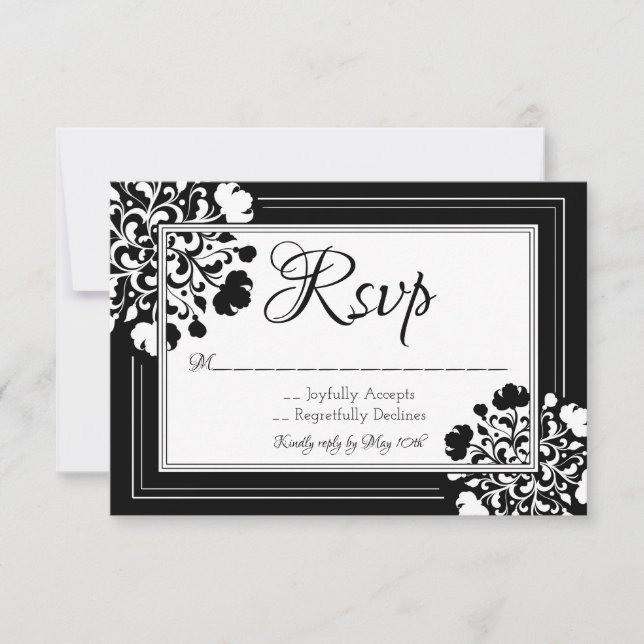 Stilvolle RSVP-Karte für Schwarz/Weiß RSVP Karte (Vorderseite)