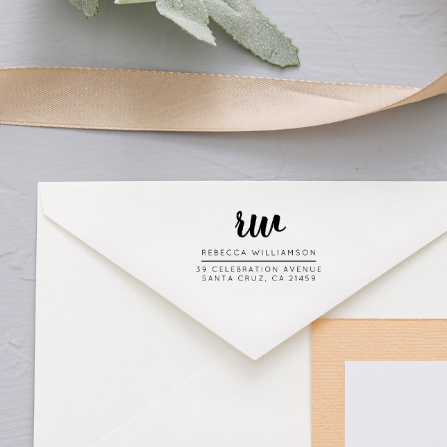 Stilvolle Rücksendeadresse für Monogramm-Skriptnam Gummistempel (Von Creator hochgeladen)