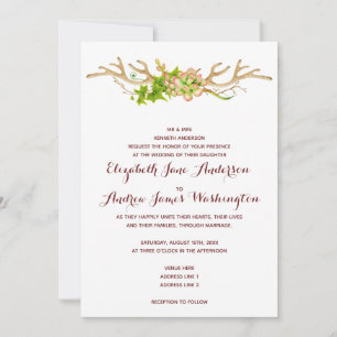 Stilvolle rustikale Geweihe & Wildblumen Hochzeit Einladung