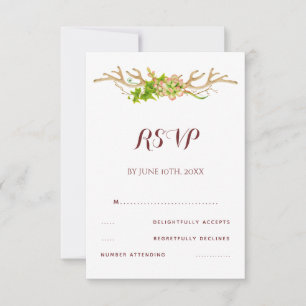 Stilvolle rustikale Geweihe & Wildblumen Hochzeit RSVP Karte