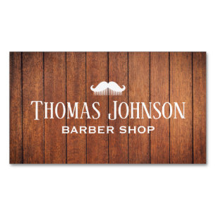 Stilvolle rustikale hölzerne Barbier Shop Magnetische Visitenkarte