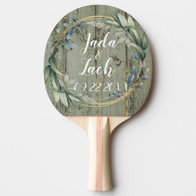 Stilvolle Rustikale Leafy Wreath Wedding Tischtennis Schläger (Vorderseite)
