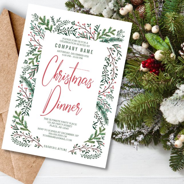 Stilvolle Rustikale Weihnachtsfeier Einladung (Stylish Rustic Green Christmas Holiday Party Invitation)
