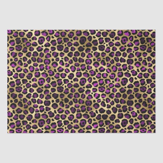 Stilvolle Safari mit Lila- & Goldleopard-Spots Seidenpapier (Vorderseite)